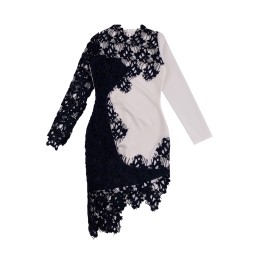 Design mosaic irregular dress custom-made lace crochet stitching skirt lace elegant early autumn dress retro temperament dress communicative evening dress reception dress wear evening dress FA385 Design mosaic irregular dress custom-made lace crochet stitching skirt lace elegant early autumn dress retro temperament dress communicative evening dress reception dress wear evening dress FA385